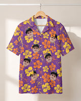Purple Floral Hibiscus personalized Hawaiian shirt printed with customer faces