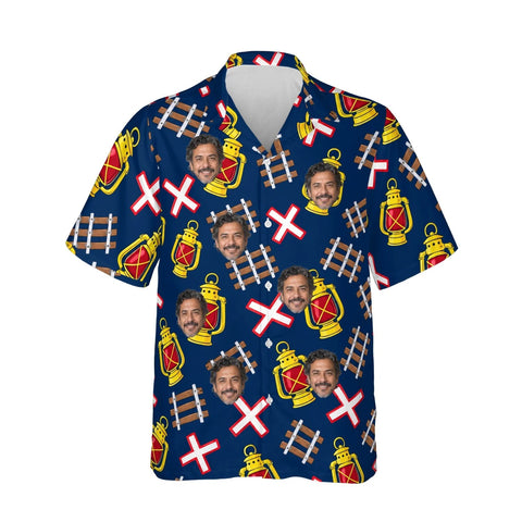 Railroad Train Hawaiian Shirt personalized with printed faces, front view