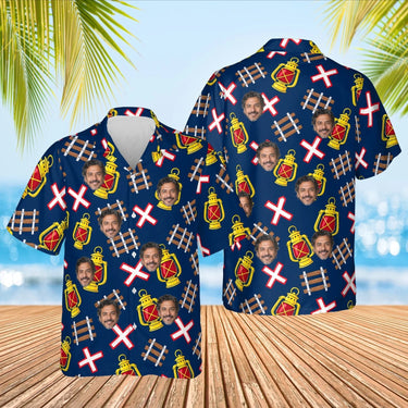 Railroad Train Hawaiian Shirt with custom faces, front and back