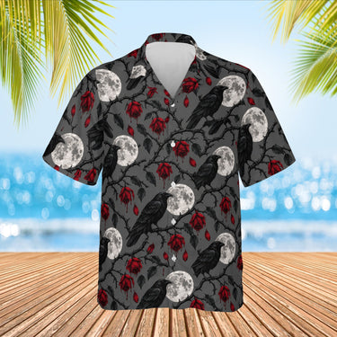 Raven & Full Moon Goth Hawaiian Shirt print before personalizing, front view