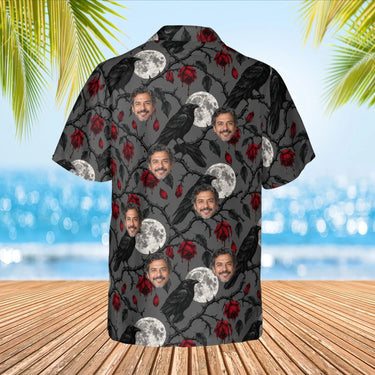 Raven & Full Moon Goth Hawaiian Shirt with custom faces, back view