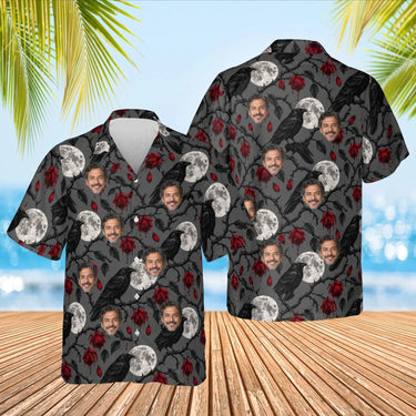 Raven & Full Moon Goth Hawaiian Shirt with custom faces, front and back