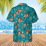 Ray Gun Atomic Sci-Fi Hawaiian Shirt with custom faces, back view