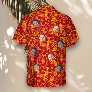 Red and Orange Tropical Silhouettes custom Hawaiian shirt with photos, example 1