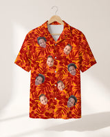 Red and Orange Tropical Silhouettes personalized Hawaiian shirt printed with customer faces
