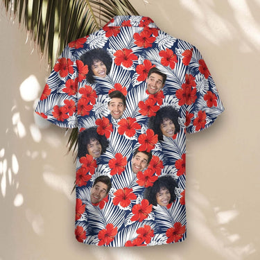 Red Hibiscus Tropics custom Hawaiian shirt with photos, example 1
