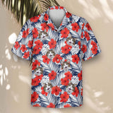 Red Hibiscus Tropics custom Hawaiian shirt with photos, example 2
