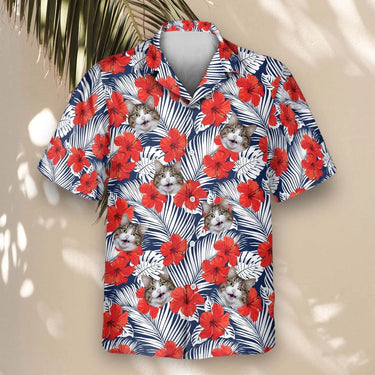 Red Hibiscus Tropics custom Hawaiian shirt with photos, example 2