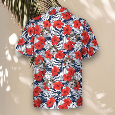 Red Hibiscus Tropics custom Hawaiian shirt with photos, example 3