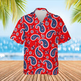 Red & Navy Paisley Hawaiian Shirt print before personalizing, front view