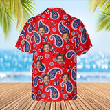 Red & Navy Paisley Hawaiian Shirt with custom faces, back view