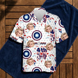 Red White and Blue Beach custom Hawaiian shirt with photos, example 1