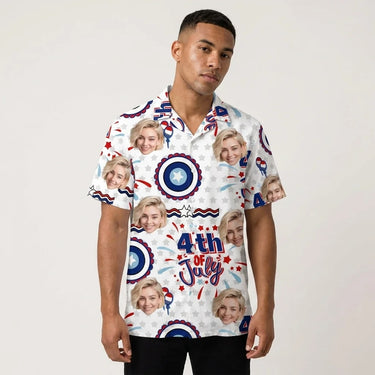 Red White and Blue Beach custom Hawaiian shirt with photos, example 3