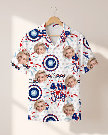 Red White and Blue Beach personalized Hawaiian shirt printed with customer faces