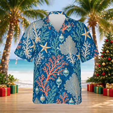 Reef Ornaments Christmas Hawaiian shirt print before personalizing, front view