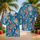 Reef Ornaments custom Christmas Hawaiian shirt with faces, front and back