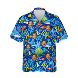 Reef Shark Hawaiian Shirt personalized with printed faces, front view
