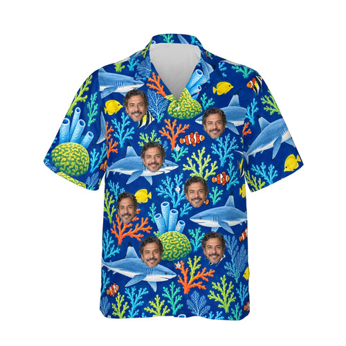 Reef Shark Hawaiian Shirt personalized with printed faces, front view