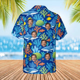 Reef Shark Hawaiian Shirt with custom faces, back view