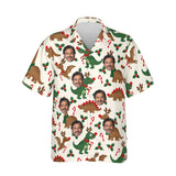 Reindeer Dinosaur Christmas Hawaiian Shirt personalized with printed faces, front view