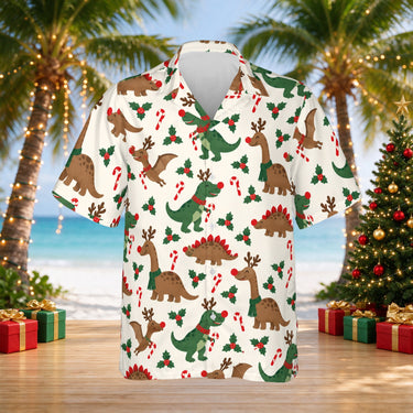 Reindeer Dinosaur Christmas Hawaiian Shirt print before personalizing, front view