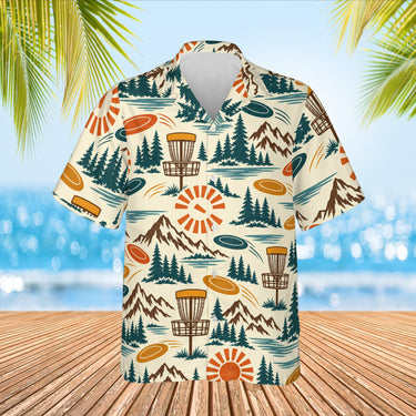 Retro 70s Disc Golf Hawaiian Shirt print before personalizing, front view
