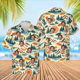 Retro 70s Disc Golf Hawaiian Shirt with custom faces, front and back