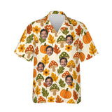 Retro 70s Harvest Thanksgiving Hawaiian Shirt personalized with printed faces, front view