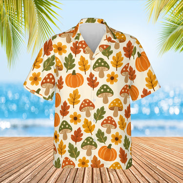 Retro 70s Harvest Thanksgiving Hawaiian Shirt print before personalizing, front view