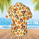 Retro 70s Harvest Thanksgiving Hawaiian Shirt with custom faces, back view
