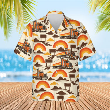 Retro 70s Trucker Hawaiian Shirt print before personalizing, front view