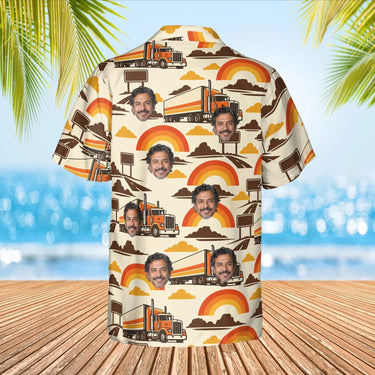 Retro 70s Trucker Hawaiian Shirt with custom faces, back view