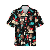 Retro Alley Hawaiian Bowling Shirt personalized with printed faces, front view