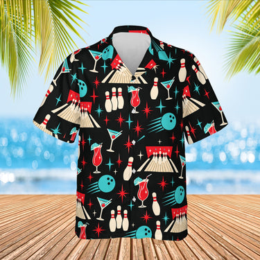 Retro Alley Hawaiian Bowling Shirt print before personalizing, front view