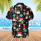 Retro Alley Hawaiian Bowling Shirt with custom faces, back view
