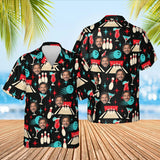 Retro Alley Hawaiian Bowling Shirt with custom faces, front and back