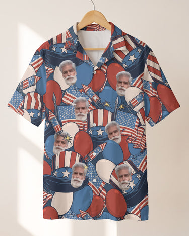 Retro American Patriotism personalized Hawaiian shirt printed with customer faces