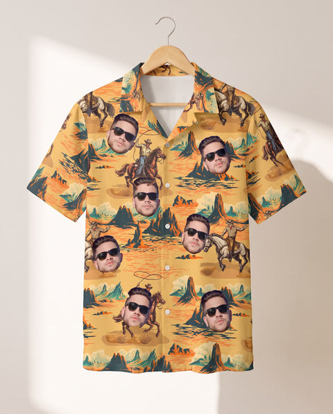 Retro Cowboy Rider personalized Hawaiian shirt printed with customer faces