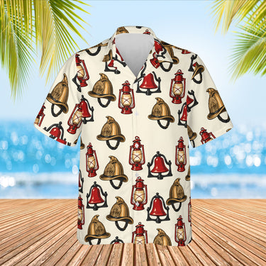 Retro Fire Station Firefighter Hawaiian Shirt print before personalizing, front view