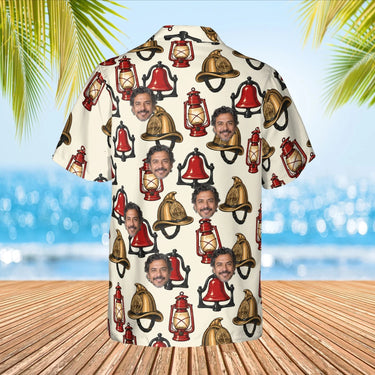 Retro Fire Station Firefighter Hawaiian Shirt with custom faces, back view