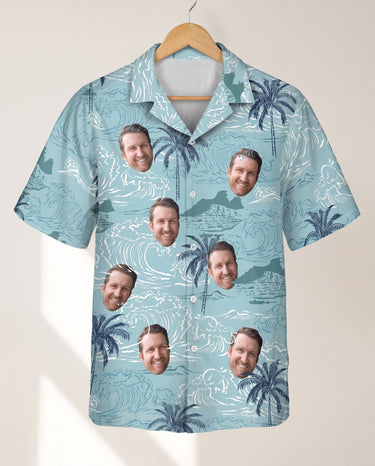 Retro Ocean Wave personalized Hawaiian shirt printed with customer faces