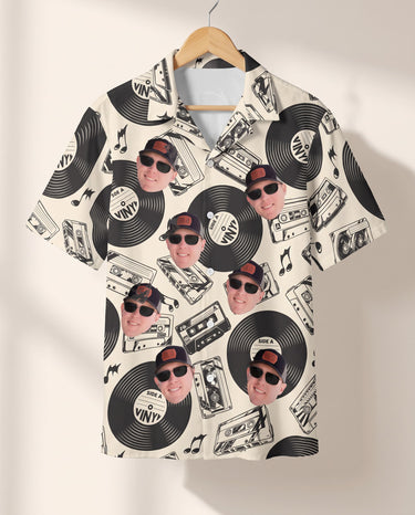Retro Record Vibes personalized Hawaiian shirt printed with customer faces