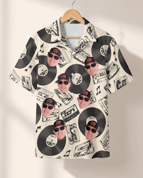 Retro Record Vibes personalized Hawaiian shirt printed with customer faces