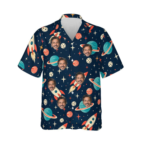 Retro Rocket Sci-Fi Hawaiian Shirt personalized with printed faces, front view
