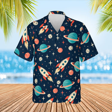 Retro Rocket Sci-Fi Hawaiian Shirt print before personalizing, front view