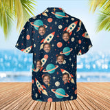 Retro Rocket Sci-Fi Hawaiian Shirt with custom faces, back view