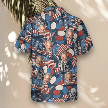 Retro USA Flag custom Hawaiian shirt with photos, example 1