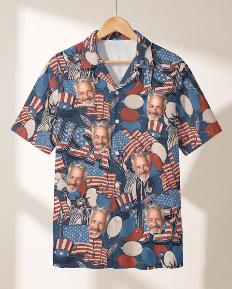 Retro USA Flag personalized Hawaiian shirt printed with customer faces