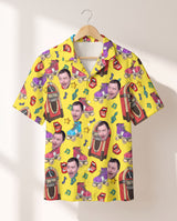 Retro Vinyl Vibes personalized Hawaiian shirt printed with customer faces