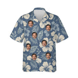 Reverse Print Hibiscus Aloha Shirt personalized with printed faces, front view